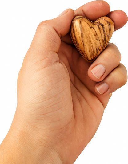 Hand-Carved Olive Wood Heart 1.7" – Made in Bethlehem | Christian Wedding Keepsake