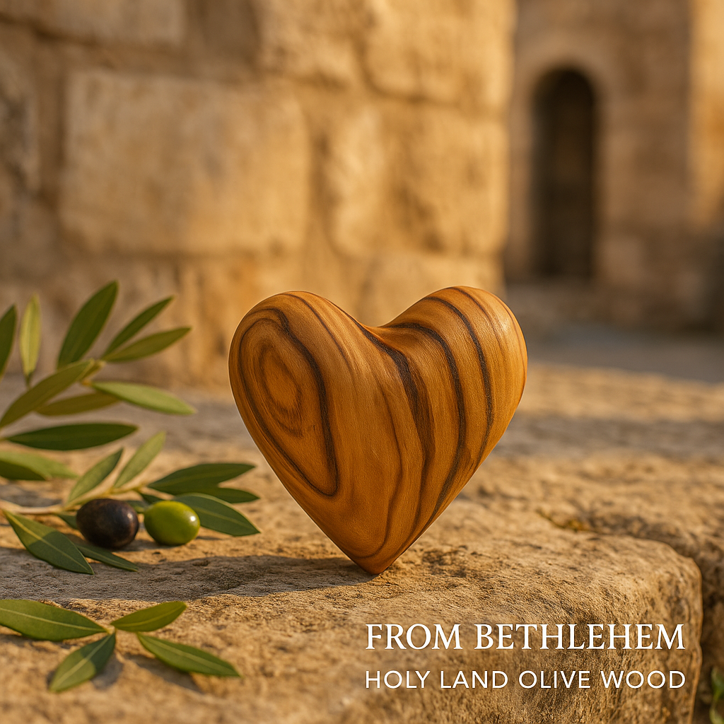 Hand-Carved Olive Wood Heart 1.2" – Made in Bethlehem | Pocket-Sized Christian Keepsake