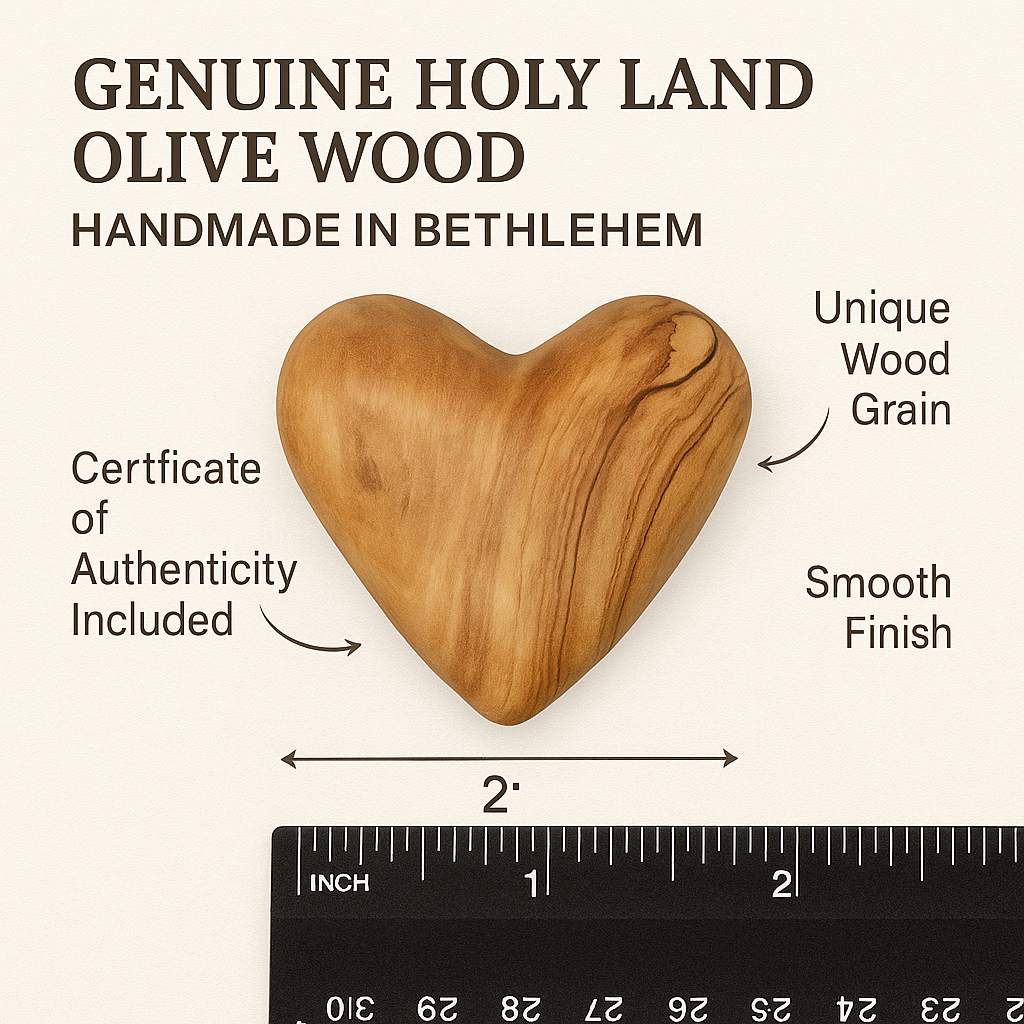 Hand-Carved Olive Wood Heart 2 inch - Made in Bethlehem | Christian Keepsake & Wedding Favor
