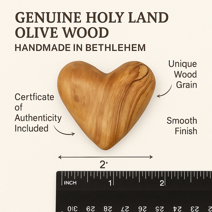 Hand-Carved Olive Wood Heart 2 inch - Made in Bethlehem | Christian Keepsake & Wedding Favor