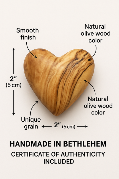 Hand-Carved Olive Wood Heart 2 inch - Made in Bethlehem | Christian Keepsake & Wedding Favor