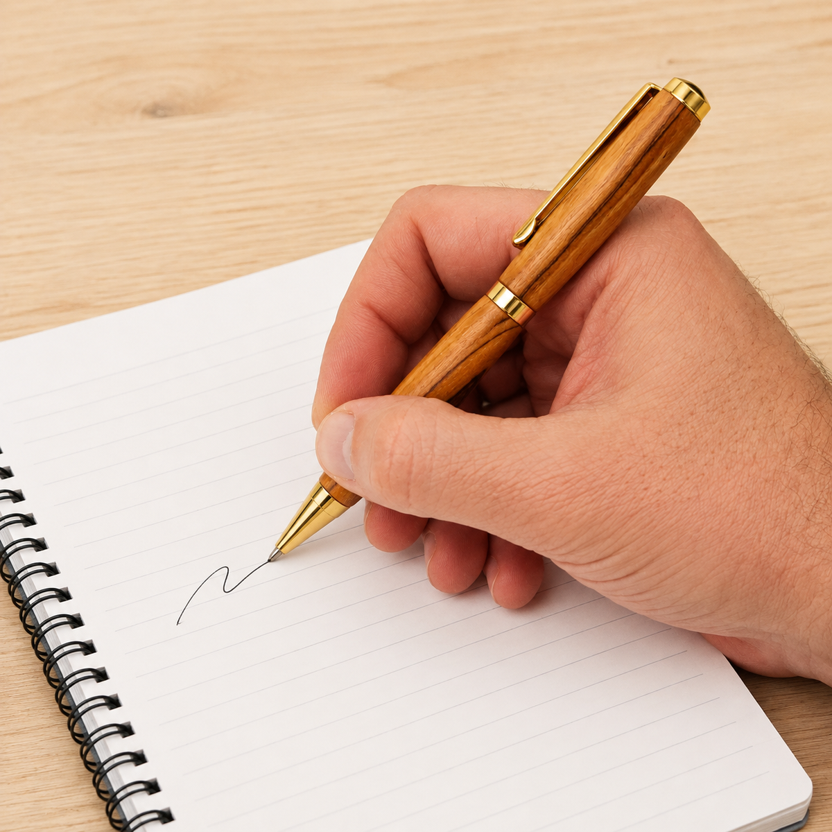 Hand writing with HLG601A Bethlehem olive wood black ink ballpoint pen