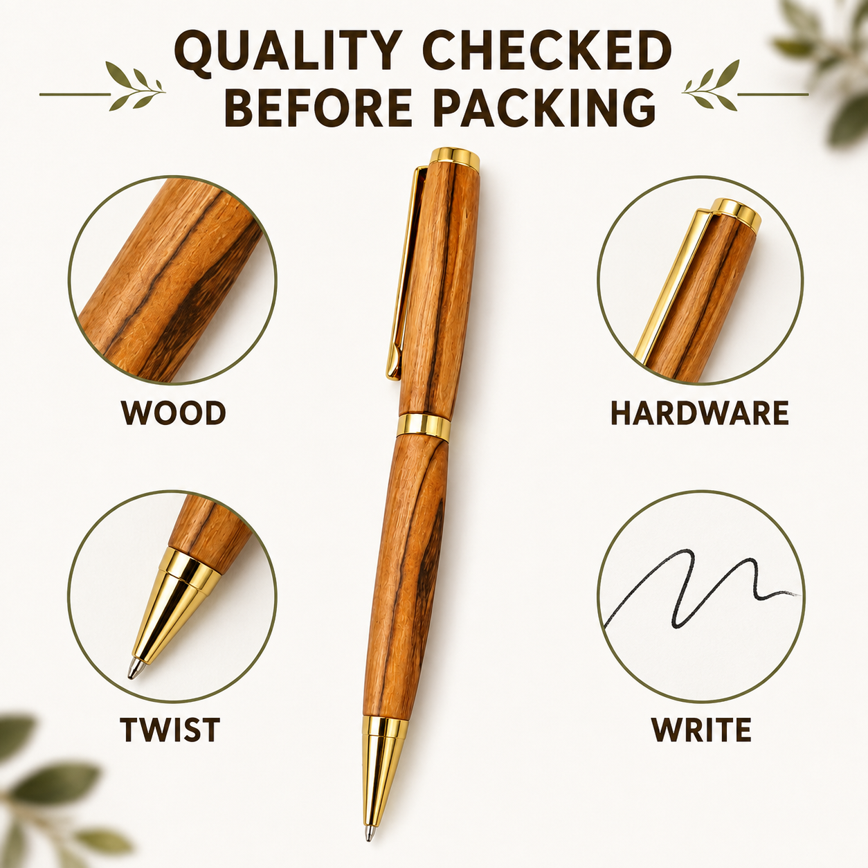 HLG601A pen quality checks for wood hardware twist action and writing