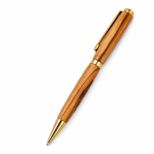 Bethlehem olive wood refillable ballpoint pen with gold-tone trim