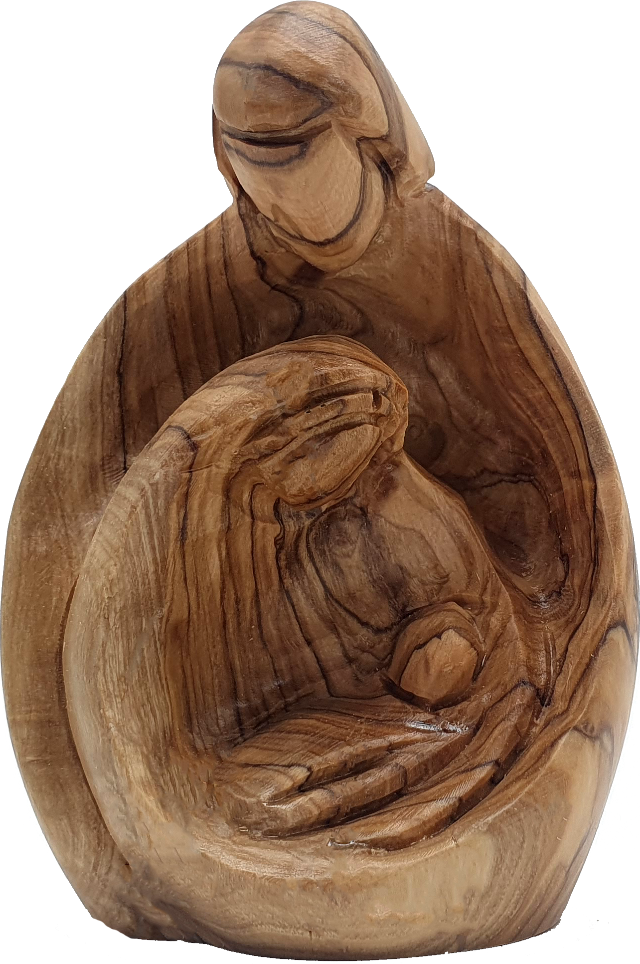 Holy Family Wood Statue Hand Carved Sacred Zuluf Decor 4.1 Inch