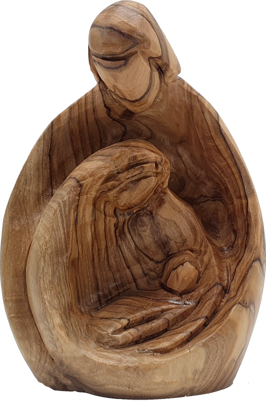 Holy Family Wood Statue Hand Carved Sacred Zuluf Decor 4.1 Inch