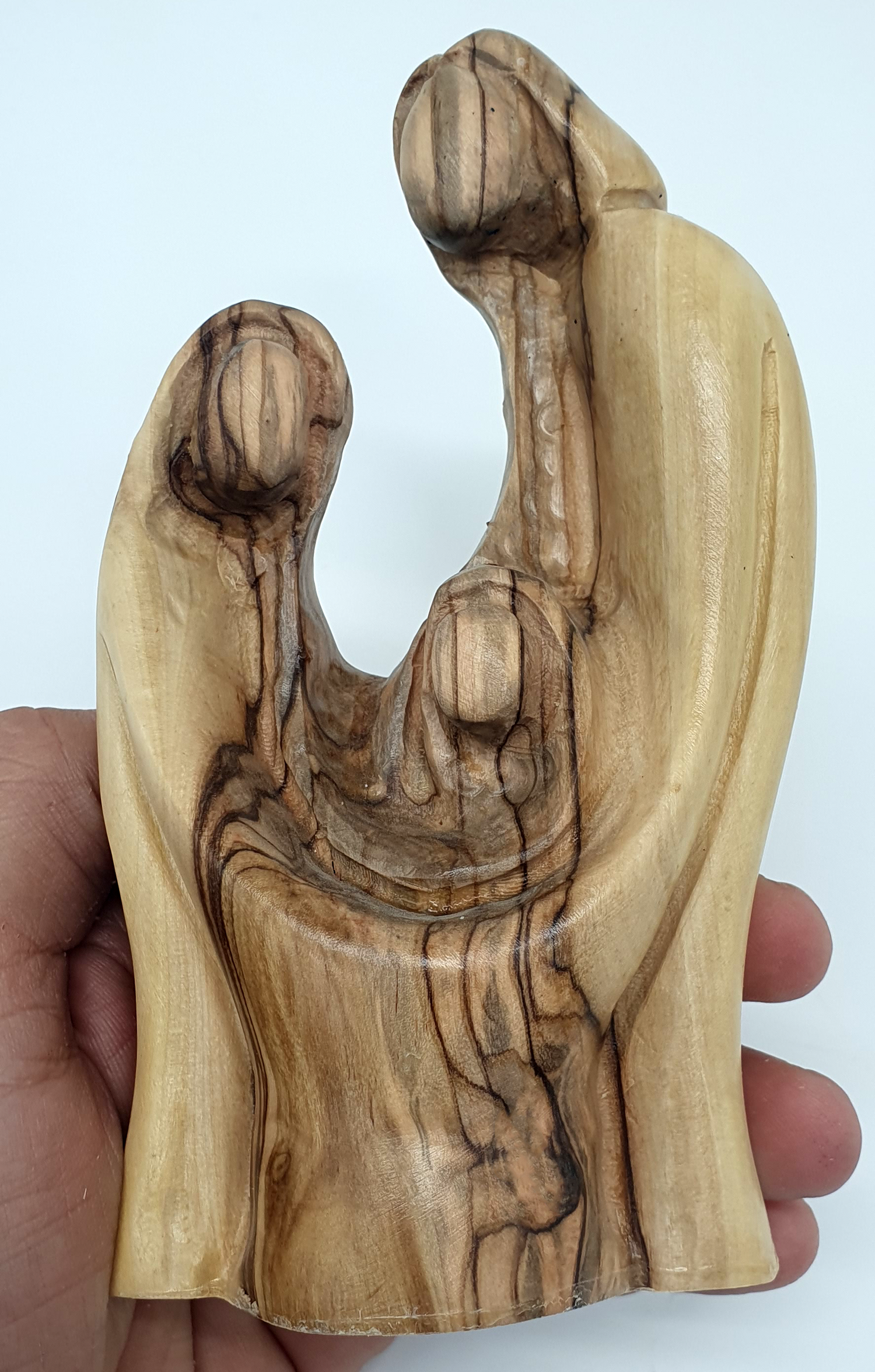 Sacred Elegance: Zuluf Hand-Carved Olive Wood Holy Family Statue from Bethlehem