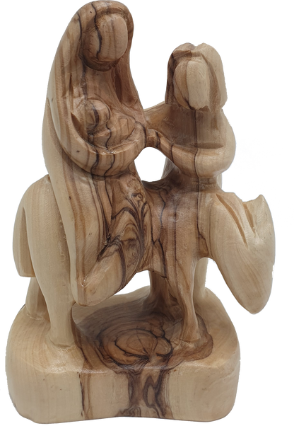 Olive Wood Nativity Statue Flight to Egypt Holy Land Sculpture 5.3 Inch