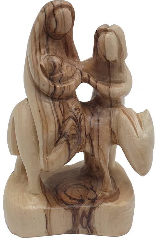 Olive Wood Nativity Statue Flight to Egypt Holy Land Sculpture 5.3 Inch