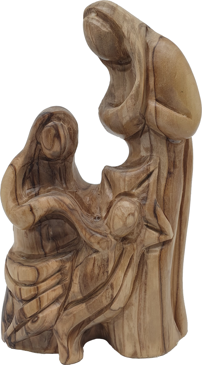 Olive Wood Bethlehem Holy Nativity Family Hand Carved Figurine 6.3 Inch