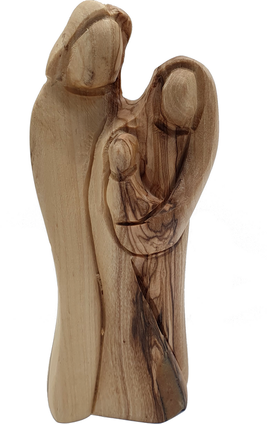 Olive Wood Christian Statue Holy Family Hand Carved in Jerusalem 5.4 Inch