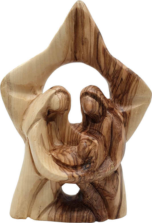 Handmade Olive Wood Holy Family Nativity Scene Carved in Bethlehem 6.4 Inch
