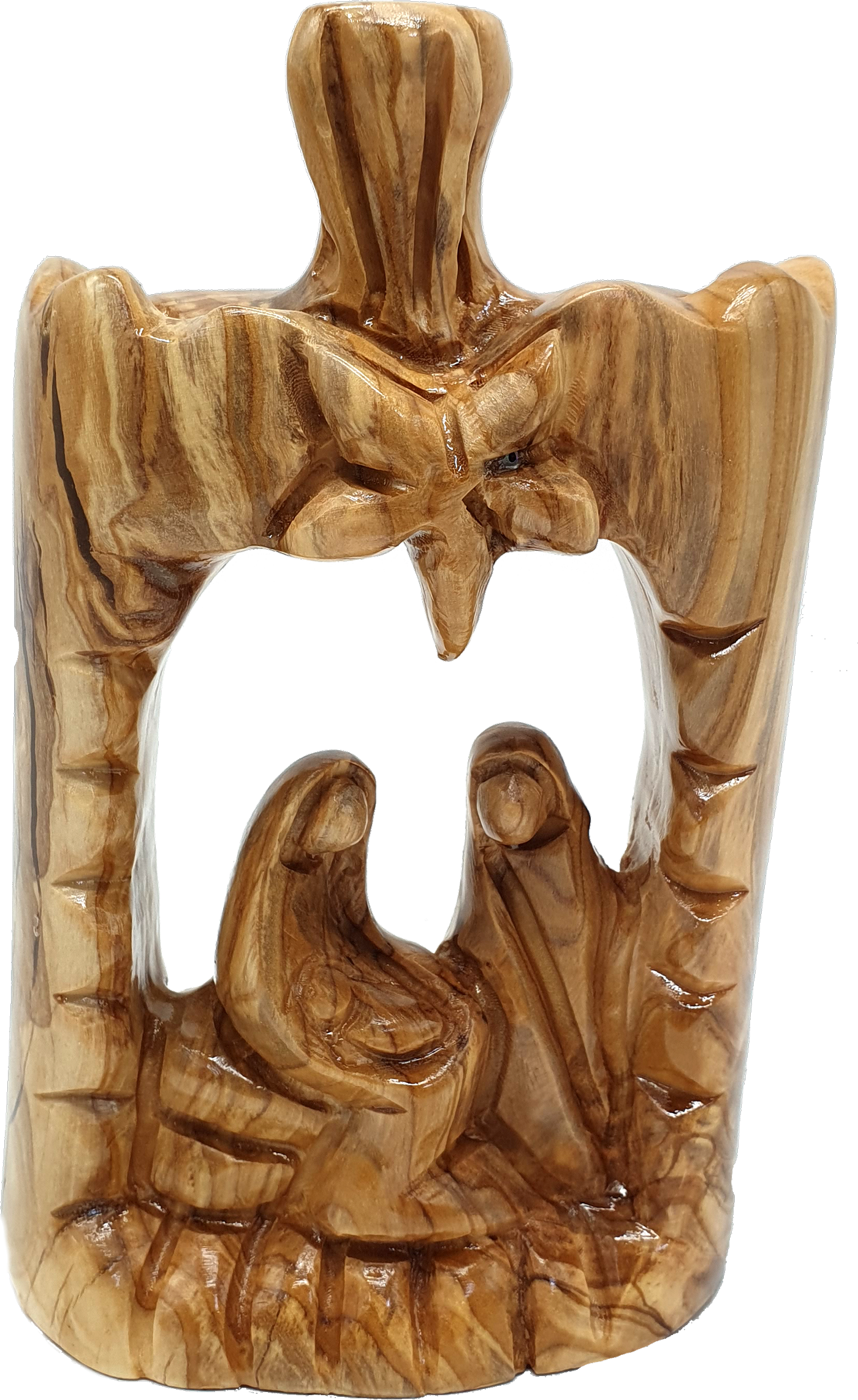 Olive Wood Nativity Scene Sculpture Hand Carved in the Holy Land 6.7 Inch