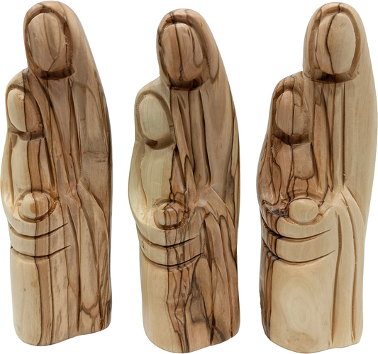 Handmade Holy Family Sculpture Natural Olive Wood from Bethlehem Set of 3 6.0 Inch