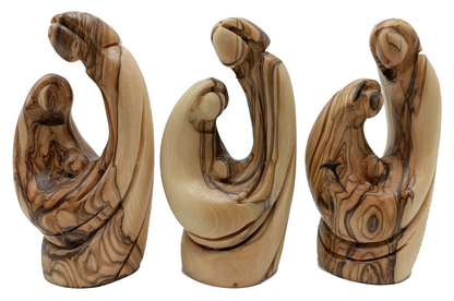 Abstract Olive Wood Holy Family Set of 3 Sculptures Handcrafted in Bethlehem 3.8 Inch