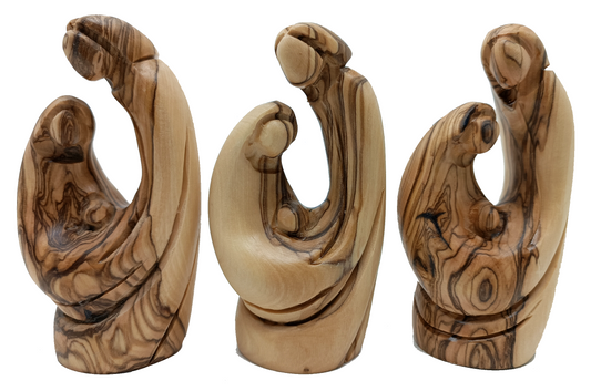 Abstract Olive Wood Holy Family Set of 3 Sculptures Handcrafted in Bethlehem 3.8 Inch