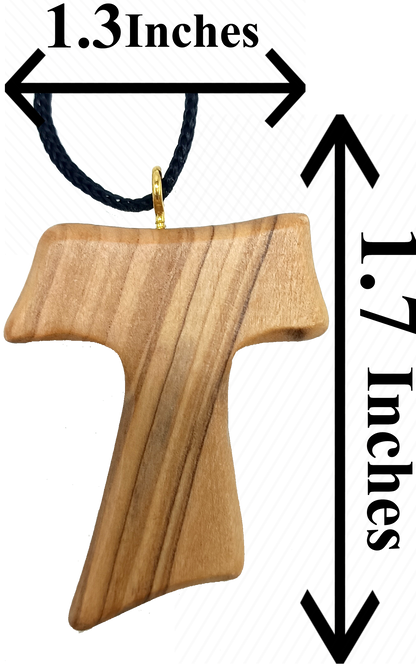 ✝️ Tau Cross Charm Necklace – Handcrafted Olive Wood from Bethlehem | 1.8x1.7 Inches | Spiritual Symbol of Peace & Protection