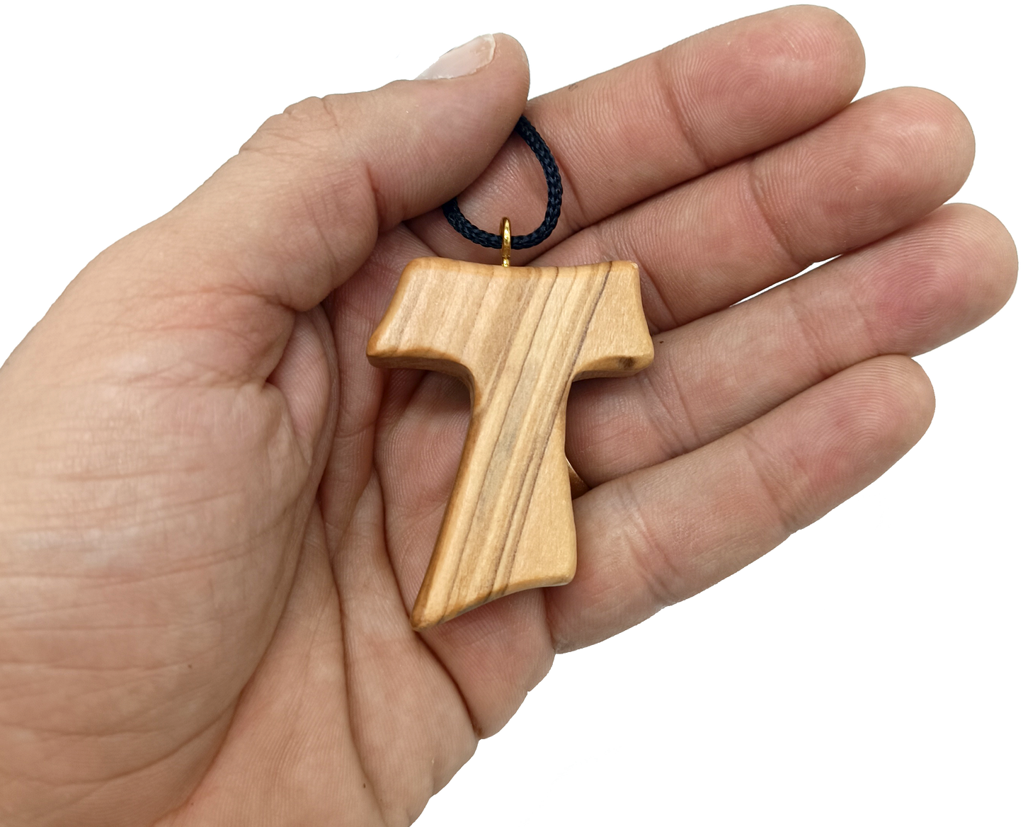 ✝️ Tau Cross Charm Necklace – Handcrafted Olive Wood from Bethlehem | 1.8x1.7 Inches | Spiritual Symbol of Peace & Protection