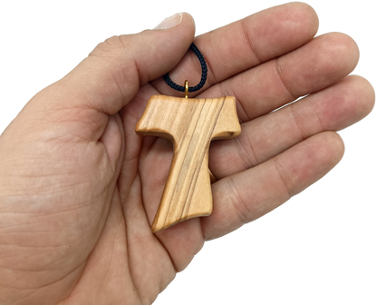 ✝️ Tau Cross Charm Necklace – Handcrafted Olive Wood from Bethlehem | 1.8x1.7 Inches | Spiritual Symbol of Peace & Protection