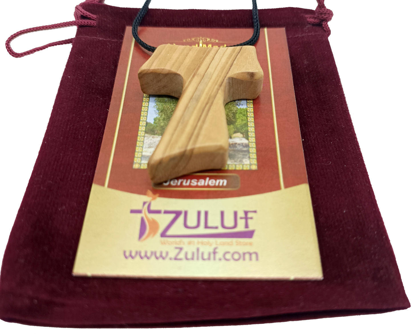 ✝️ Tau Cross Charm Necklace – Handcrafted Olive Wood from Bethlehem | 1.8x1.7 Inches | Spiritual Symbol of Peace & Protection