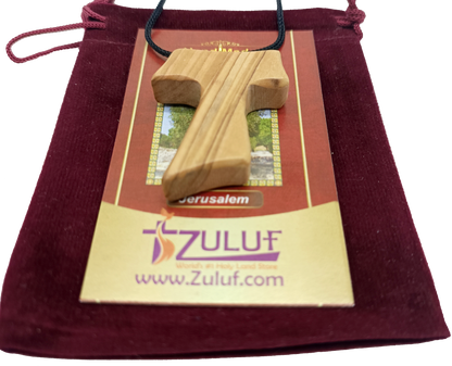 ✝️ Tau Cross Charm Necklace – Handcrafted Olive Wood from Bethlehem | 1.8x1.7 Inches | Spiritual Symbol of Peace & Protection