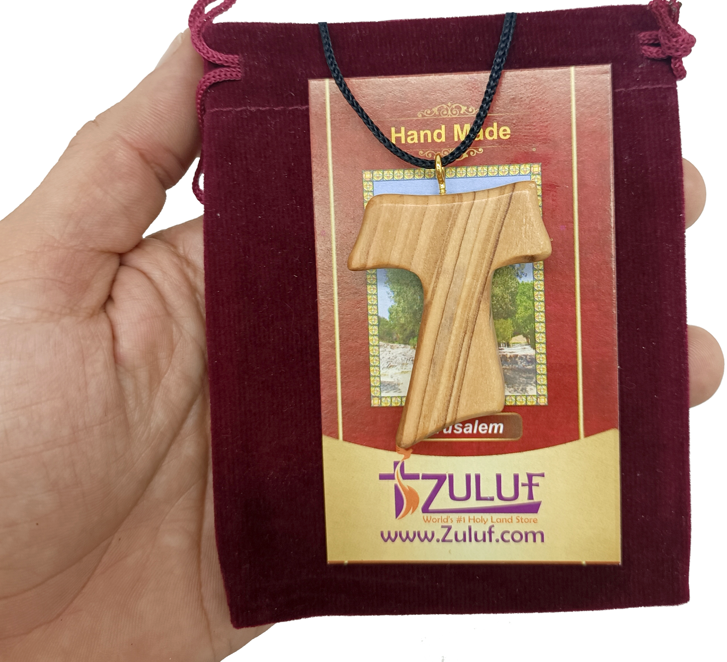 ✝️ Tau Cross Charm Necklace – Handcrafted Olive Wood from Bethlehem | 1.8x1.7 Inches | Spiritual Symbol of Peace & Protection
