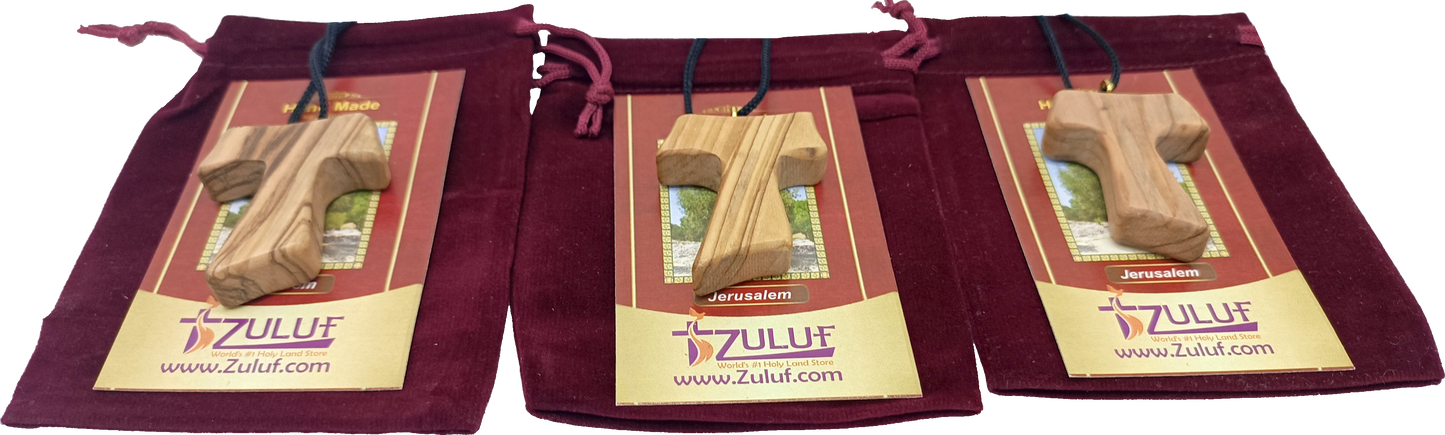 ✝️ Handcrafted Olive Wood Tau Cross Pendant Necklace – 1.8x1.7 Inches | Authentic Holy Land Gift from Zuluf