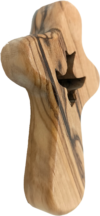 🕊️ Handcrafted Olive Wood Comfort Cross with Dove Cut-Out – Made in Bethlehem | Comes with Gift Bag & Certificate | Zuluf Holy Land Gift