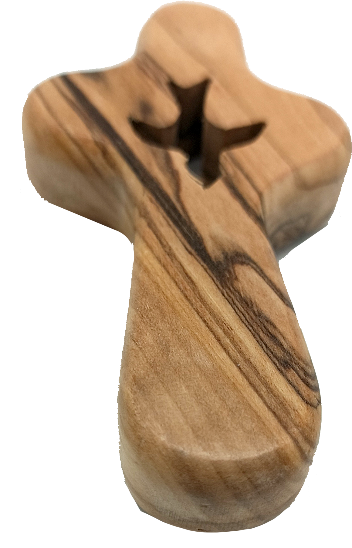 🕊️ Handcrafted Olive Wood Comfort Cross with Dove Cut-Out – Made in Bethlehem | Comes with Gift Bag & Certificate | Zuluf Holy Land Gift