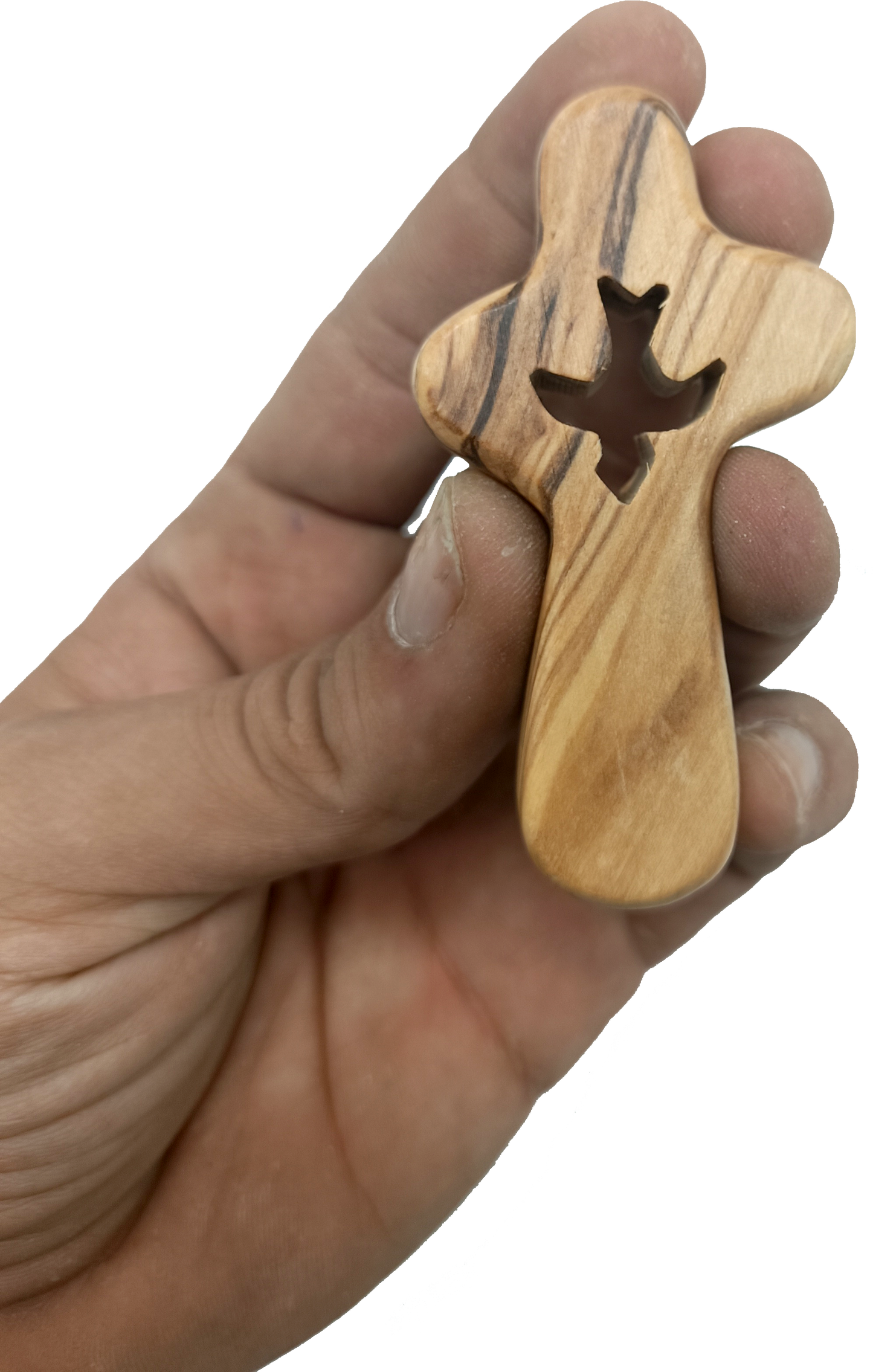 🕊️ Handcrafted Olive Wood Comfort Cross with Dove Cut-Out – Made in Bethlehem | Comes with Gift Bag & Certificate | Zuluf Holy Land Gift