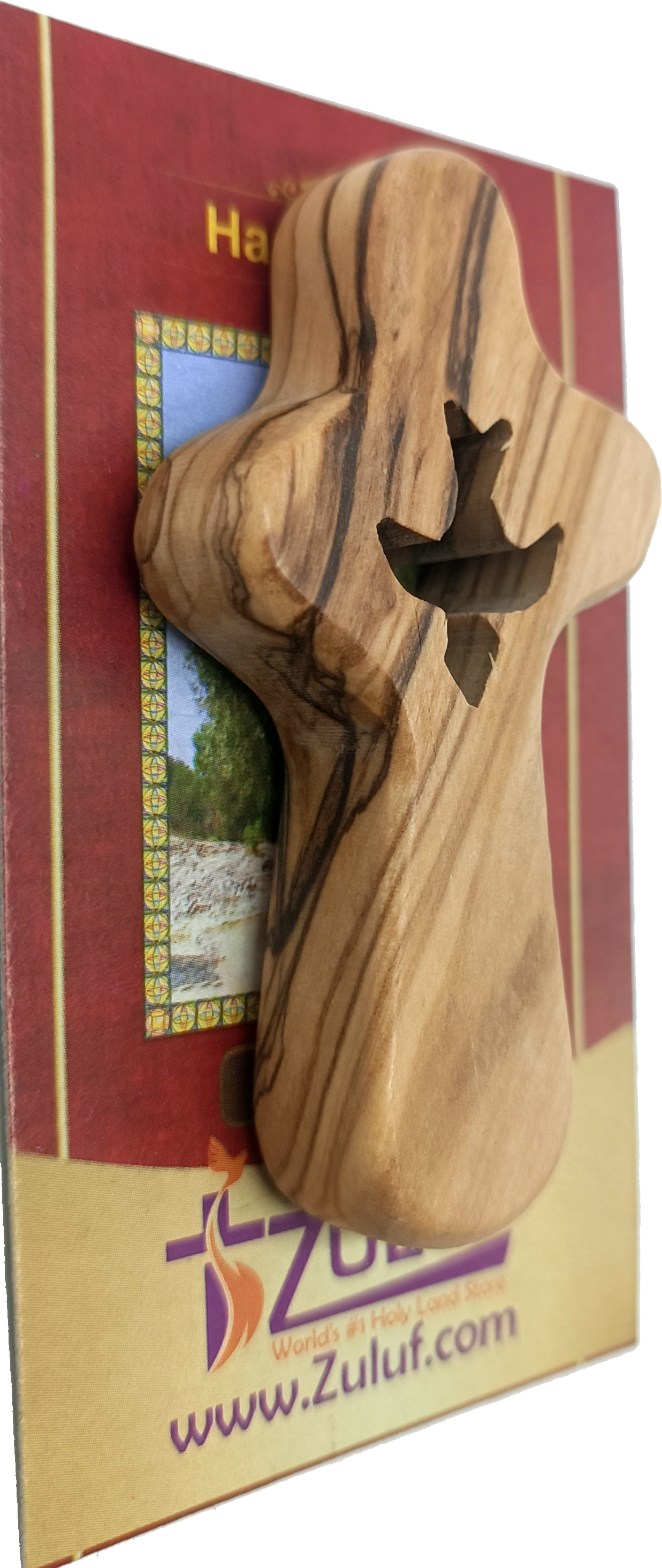 🕊️ Handcrafted Olive Wood Comfort Cross with Dove Cut-Out – Made in Bethlehem | Comes with Gift Bag & Certificate | Zuluf Holy Land Gift