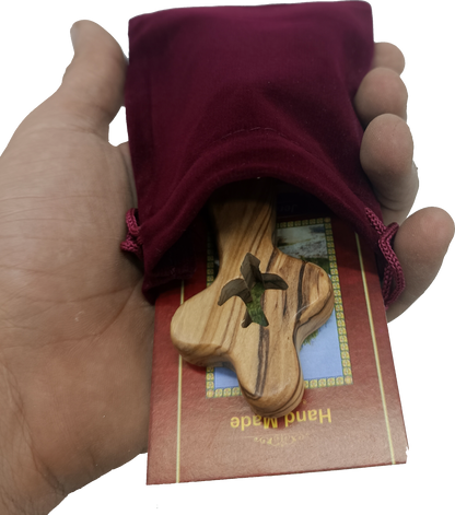 🕊️ Handcrafted Olive Wood Comfort Cross with Dove Cut-Out – Made in Bethlehem | Comes with Gift Bag & Certificate | Zuluf Holy Land Gift