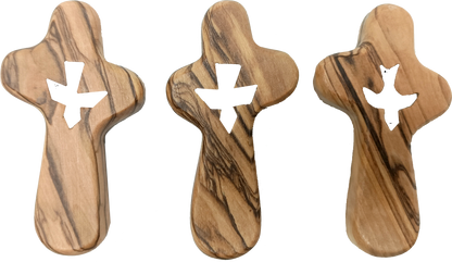 🕊️ Handcrafted Olive Wood Comfort Cross with Dove Cut-Out – Made in Bethlehem | Comes with Gift Bag & Certificate | Zuluf Holy Land Gift