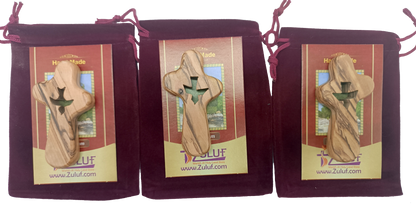 🕊️ Handcrafted Olive Wood Comfort Cross with Dove Cut-Out – Made in Bethlehem | Comes with Gift Bag & Certificate | Zuluf Holy Land Gift