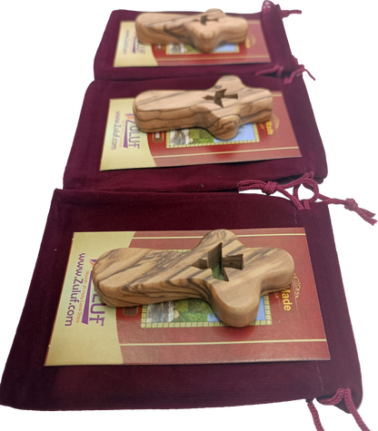🕊️ Handcrafted Olive Wood Comfort Cross with Dove Cut-Out – Made in Bethlehem | Comes with Gift Bag & Certificate | Zuluf Holy Land Gift