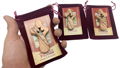 🕊️ Handcrafted Olive Wood Comfort Cross with Dove Cut-Out – Made in Bethlehem | Comes with Gift Bag & Certificate | Zuluf Holy Land Gift