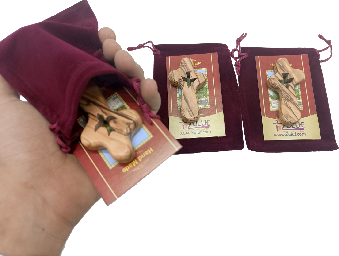 🕊️ Handcrafted Olive Wood Comfort Cross with Dove Cut-Out – Made in Bethlehem | Comes with Gift Bag & Certificate | Zuluf Holy Land Gift