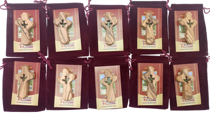🕊️ Handcrafted Olive Wood Comfort Cross with Dove Cut-Out – Made in Bethlehem | Comes with Gift Bag & Certificate | Zuluf Holy Land Gift