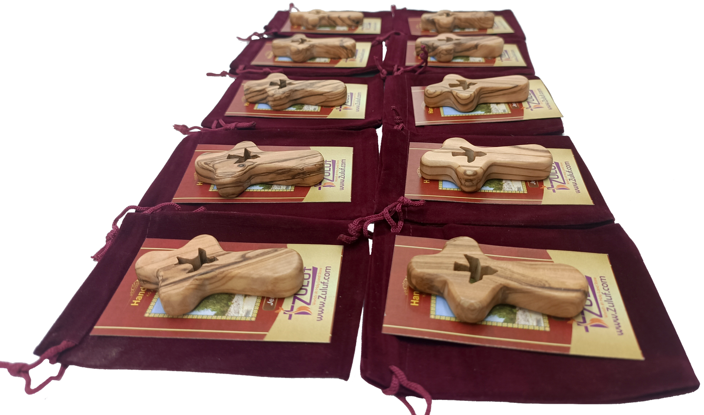 🕊️ Handcrafted Olive Wood Comfort Cross with Dove Cut-Out – Made in Bethlehem | Comes with Gift Bag & Certificate | Zuluf Holy Land Gift