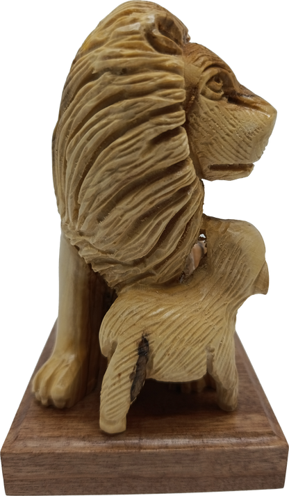Lion and the Lamb Hand Carved Olive Wood Sculpture from Bethlehem Holy Land