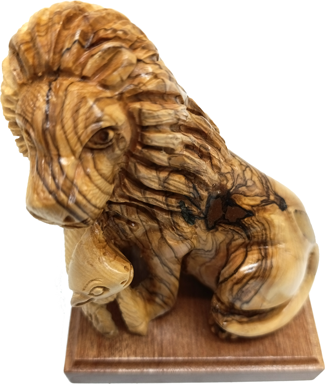 Lion and the Lamb Hand Carved Olive Wood Sculpture from Bethlehem Holy Land