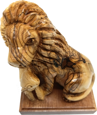 Lion and the Lamb Hand Carved Olive Wood Sculpture from Bethlehem Holy Land