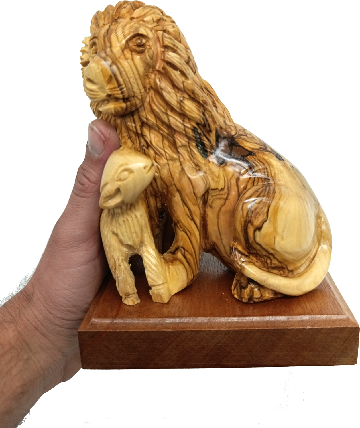 Lion and the Lamb Hand Carved Olive Wood Sculpture from Bethlehem Holy Land