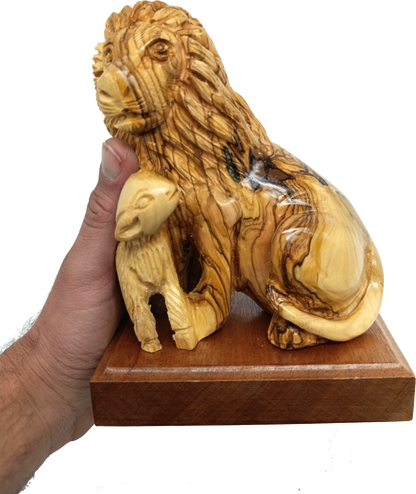 Lion and the Lamb Hand Carved Olive Wood Sculpture from Bethlehem Holy Land