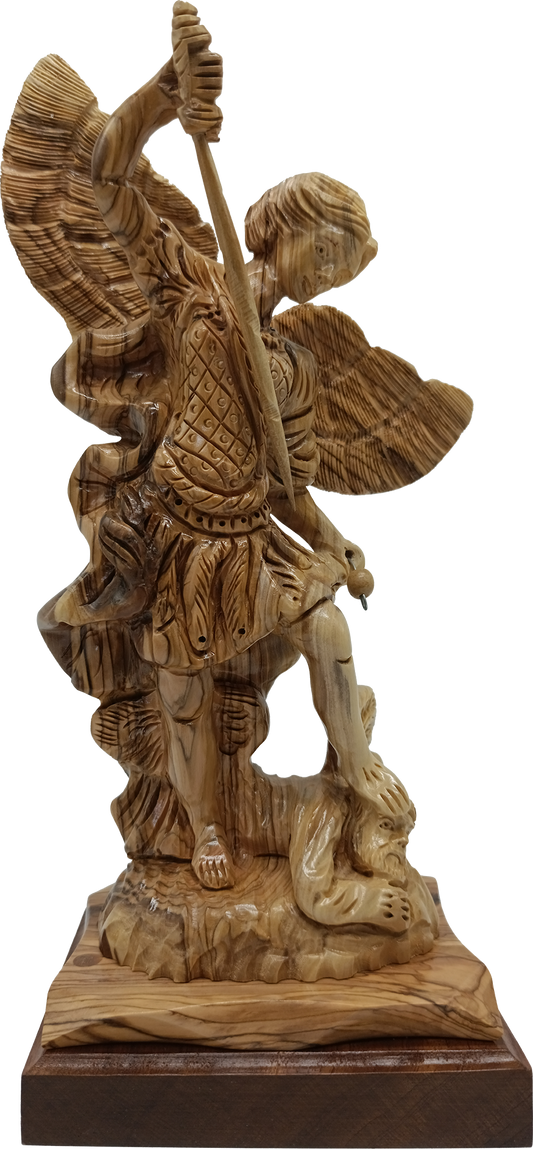 Saint Michael the Archangel Hand Carved Olive Wood Statue from Bethlehem Holy Land