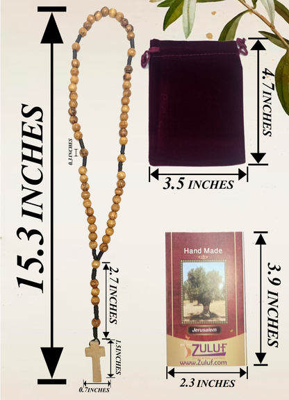 Set of 12 Olive Wood Rosaries Handmade in Bethlehem – 15.3” Catholic Wooden Rosary with Cross – Includes 12 Velvet Bags & 12 Certificates – Holy Land Bulk Gift Set