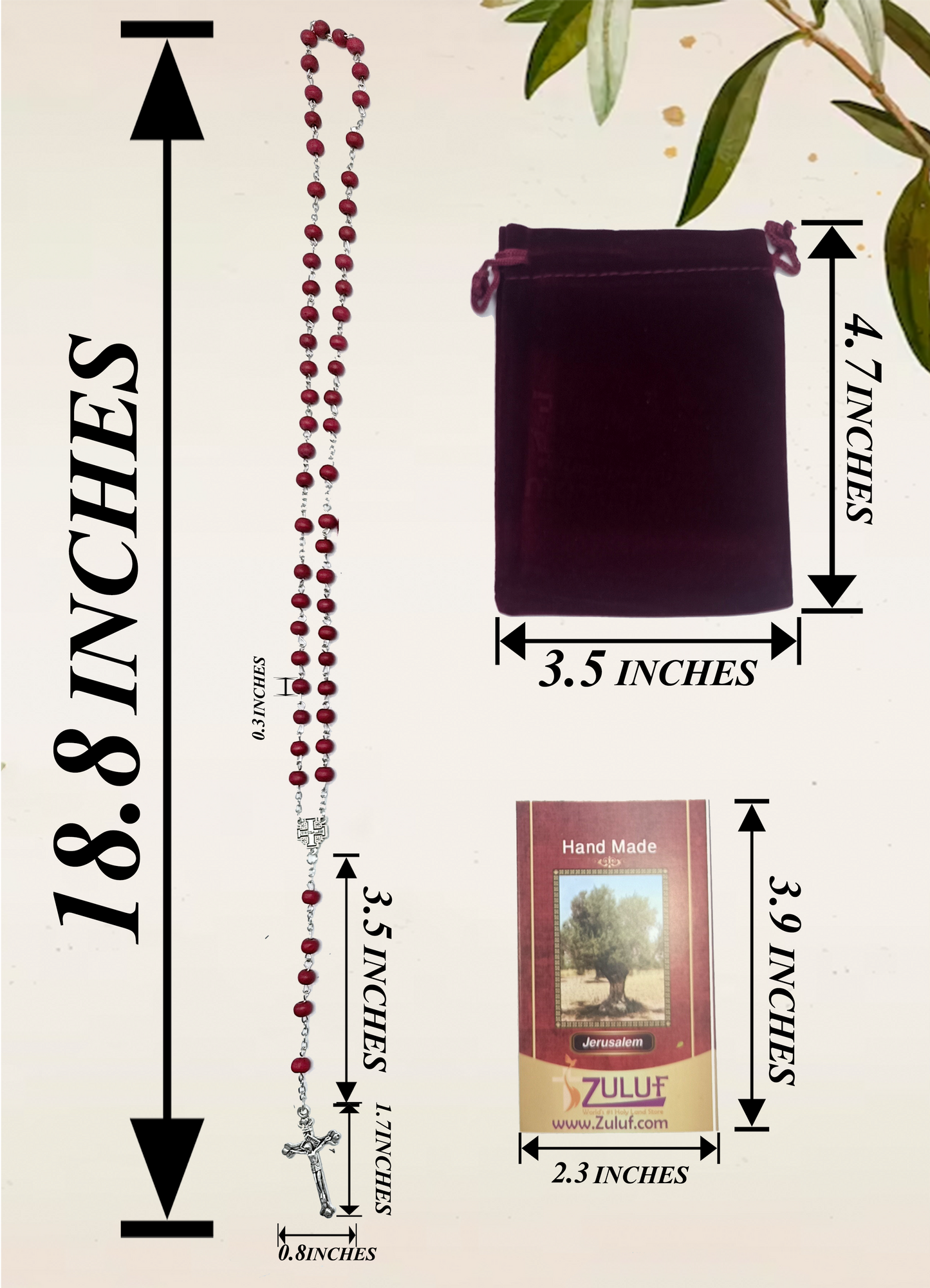 Red Catholic Rosary with Silver-Tone Crucifix – 18.8” Prayer Beads – Includes Velvet Bag & Certificate – Available as Single Rosary or Set of 3 – Christian Gift