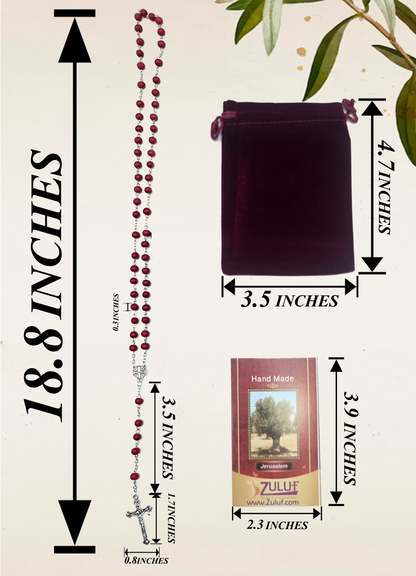 Red Catholic Rosary with Silver-Tone Crucifix – 18.8” Prayer Beads – Includes Velvet Bag & Certificate – Available as Single Rosary or Set of 3 – Christian Gift