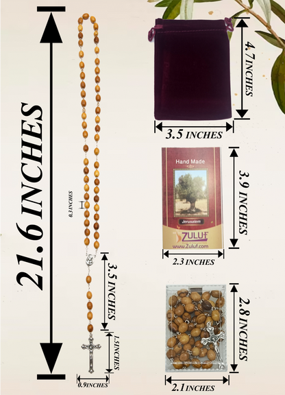 Olive Wood Rosary Handmade in Bethlehem – 21.6” Catholic Rosary with Metal Crucifix – Includes Velvet Bag, Plastic Gift Box & Certificate – Available in 1, 3 or 6 Pieces