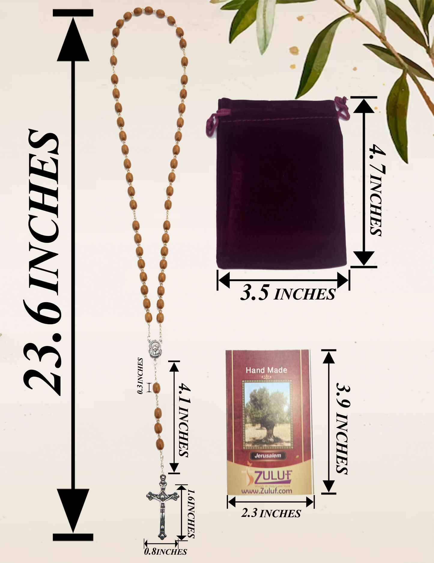 Olive Wood Rosary Handmade in Bethlehem – 23.6” Catholic Wooden Rosary with Silver Crucifix – Set of 3 or 6 – Includes Velvet Bags & Certificates – Holy Land Christian Gift